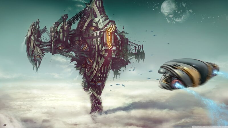 Giant Robot in Clouds — Gray