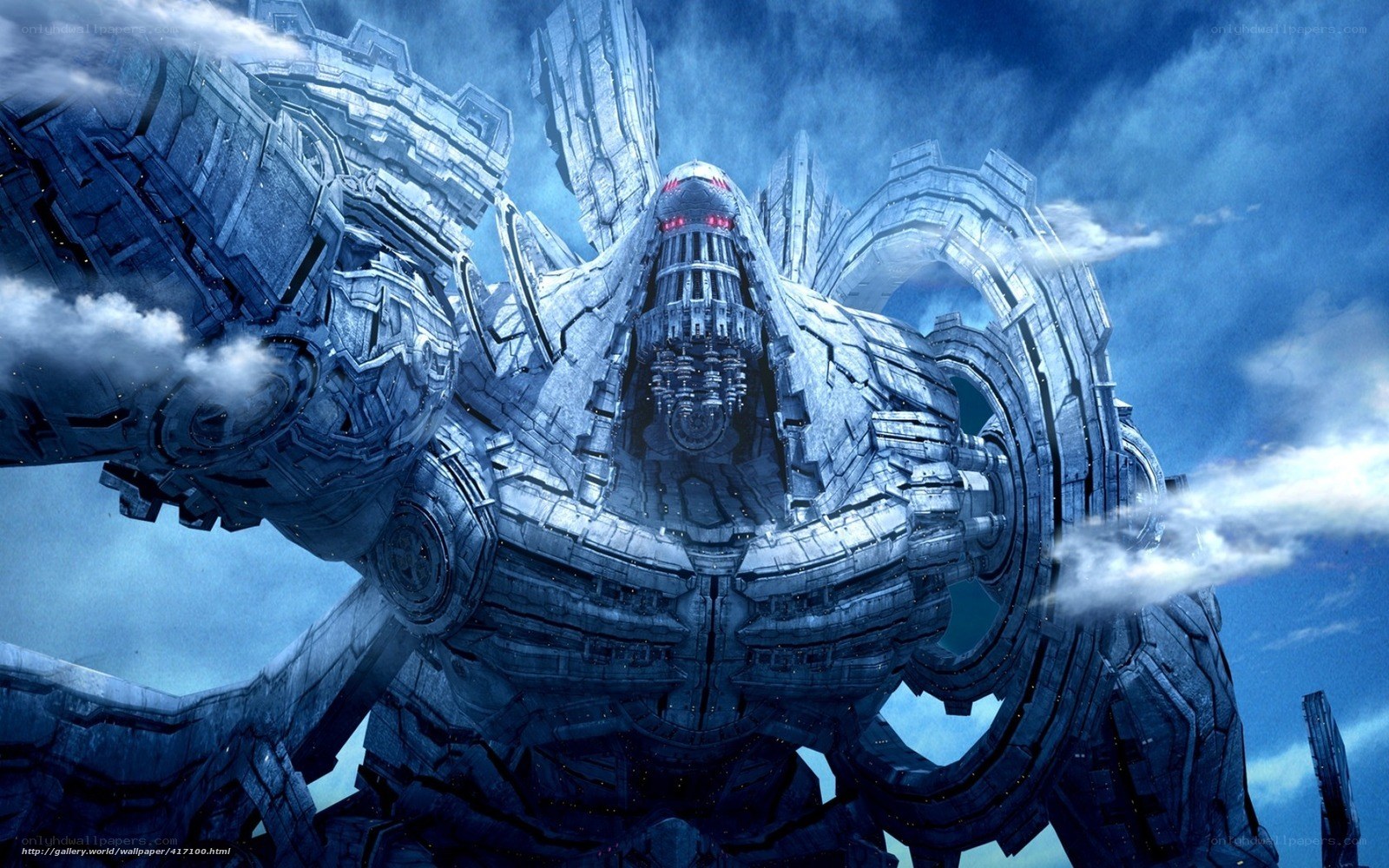 giant robot in cloudy sky