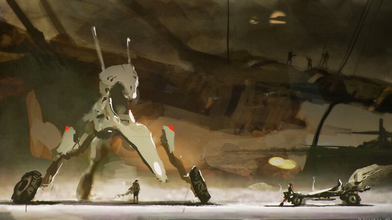 Giant Robot in Desert — Brown, Dramatic, Night