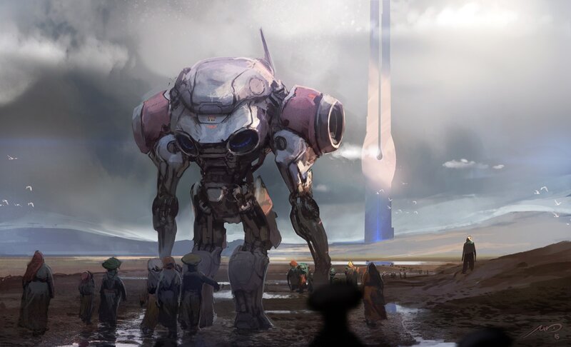 Giant Robot in Desert — Gray