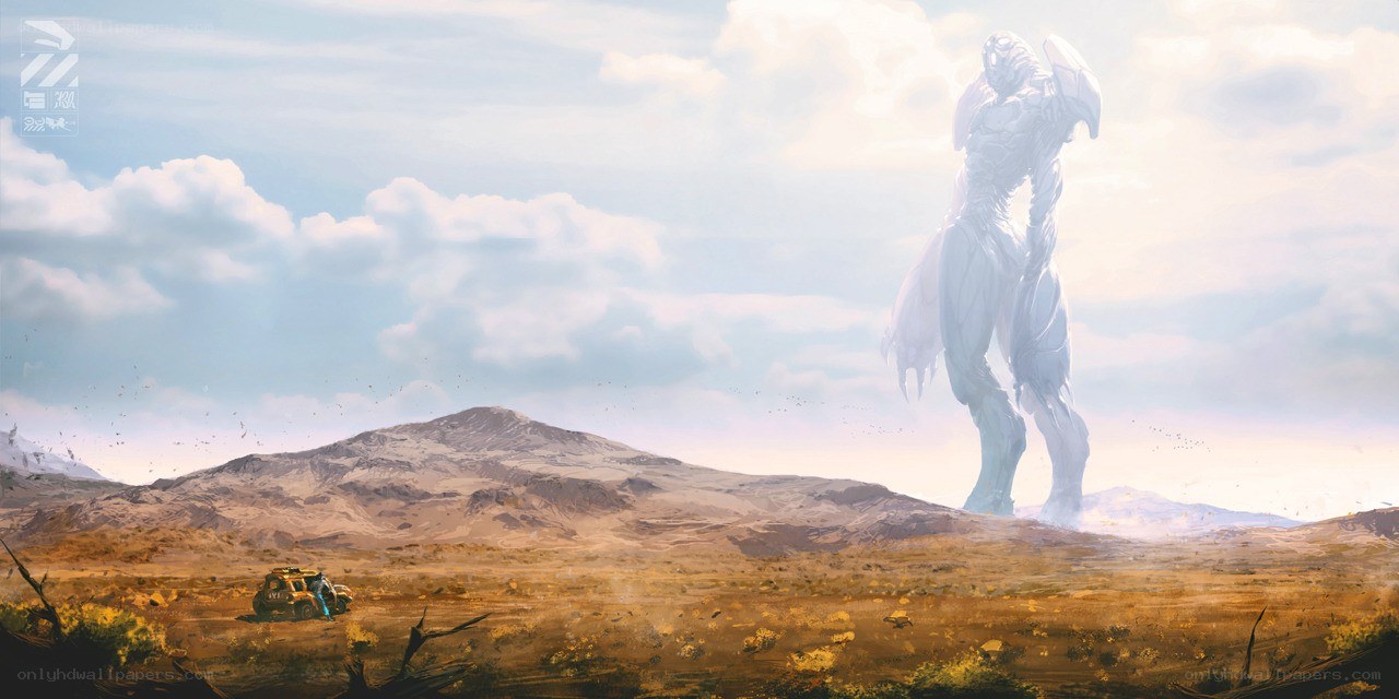 giant robot in desert landscape