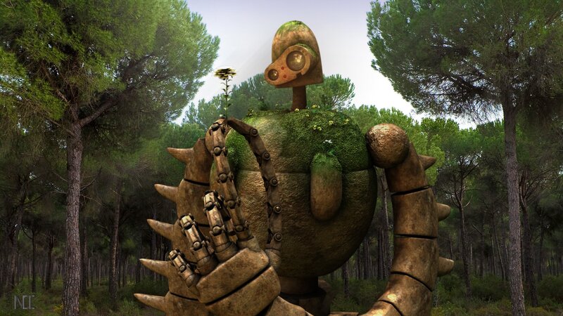 giant robot in forest