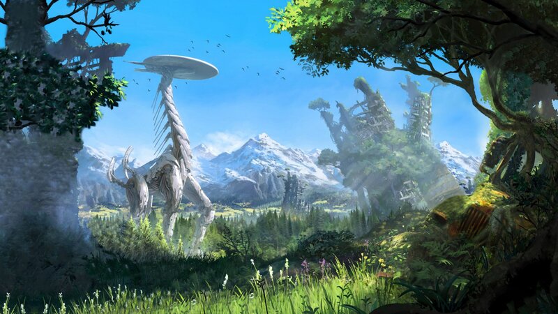 Giant Robot in Forest — Green, Serene