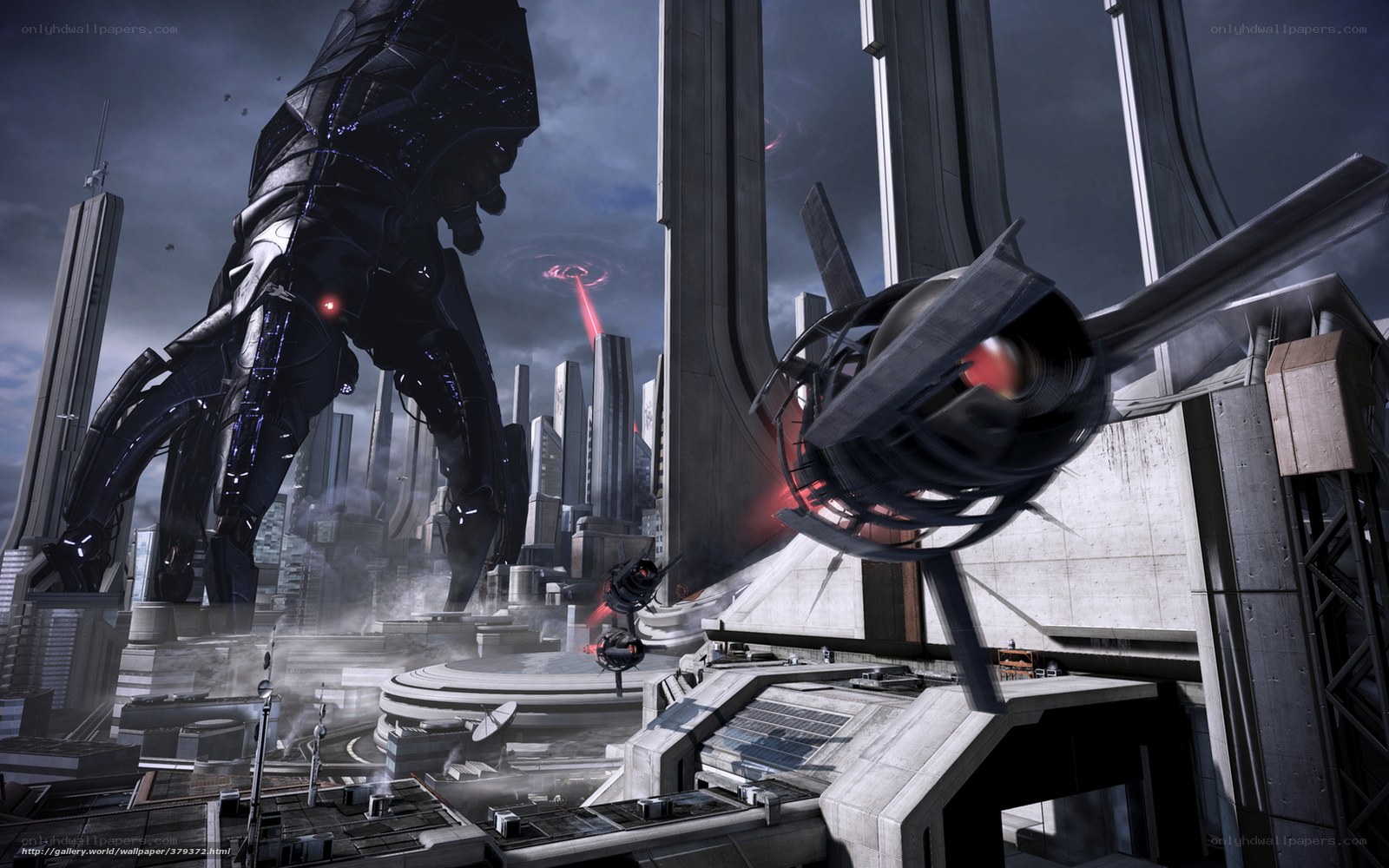 Giant robot in futuristic city