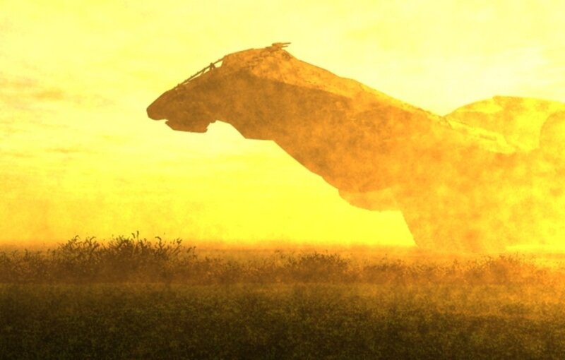 giant robot in golden field