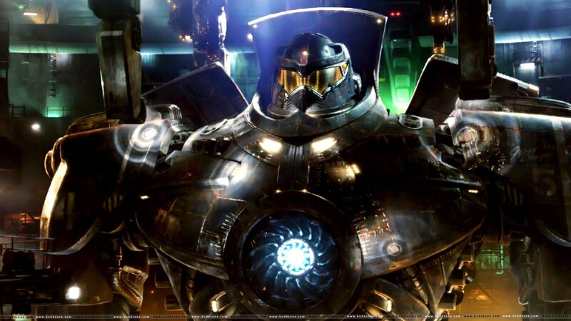Giant Robot in Hangar — Black, Dramatic
