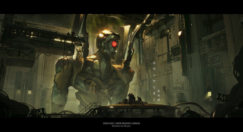 Giant Robot in Hangar — Gray, Dramatic