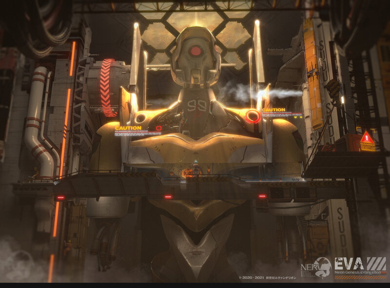 Giant Robot in Hangar — Yellow
