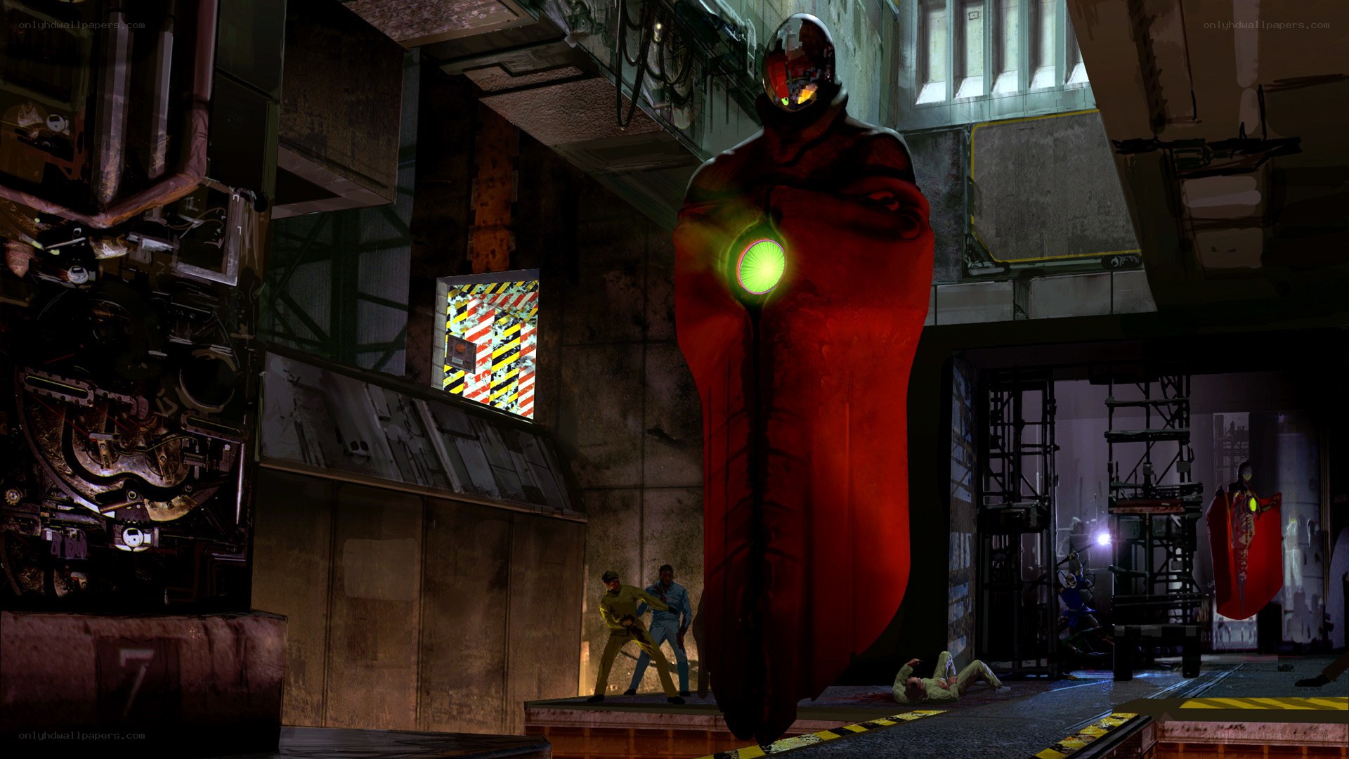 Giant robot in industrial facility