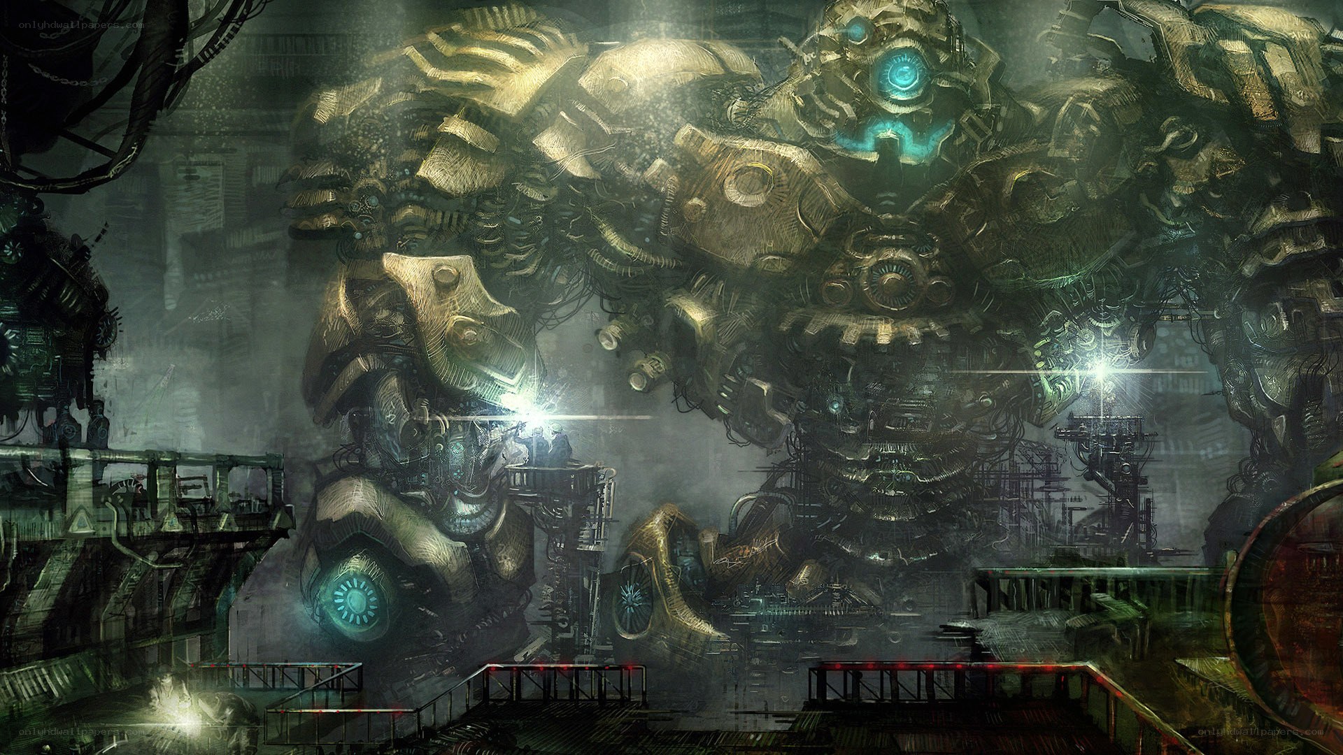 giant robot in industrial facility