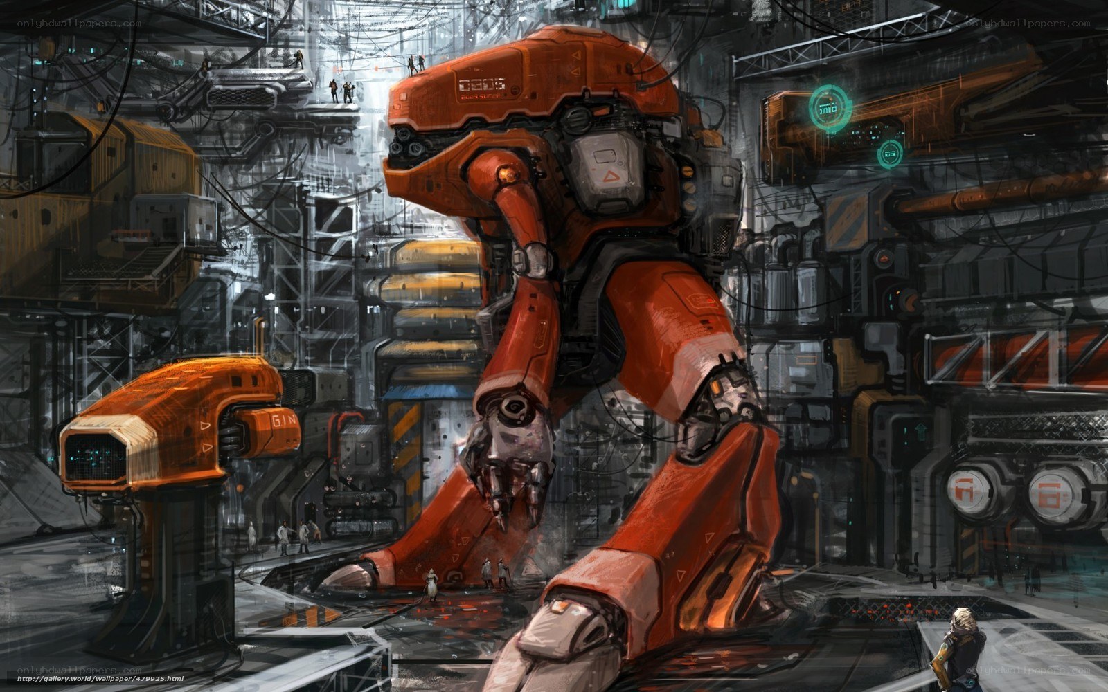 Giant robot in industrial facility