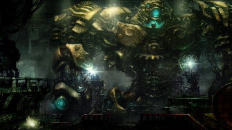 giant robot in industrial ruin