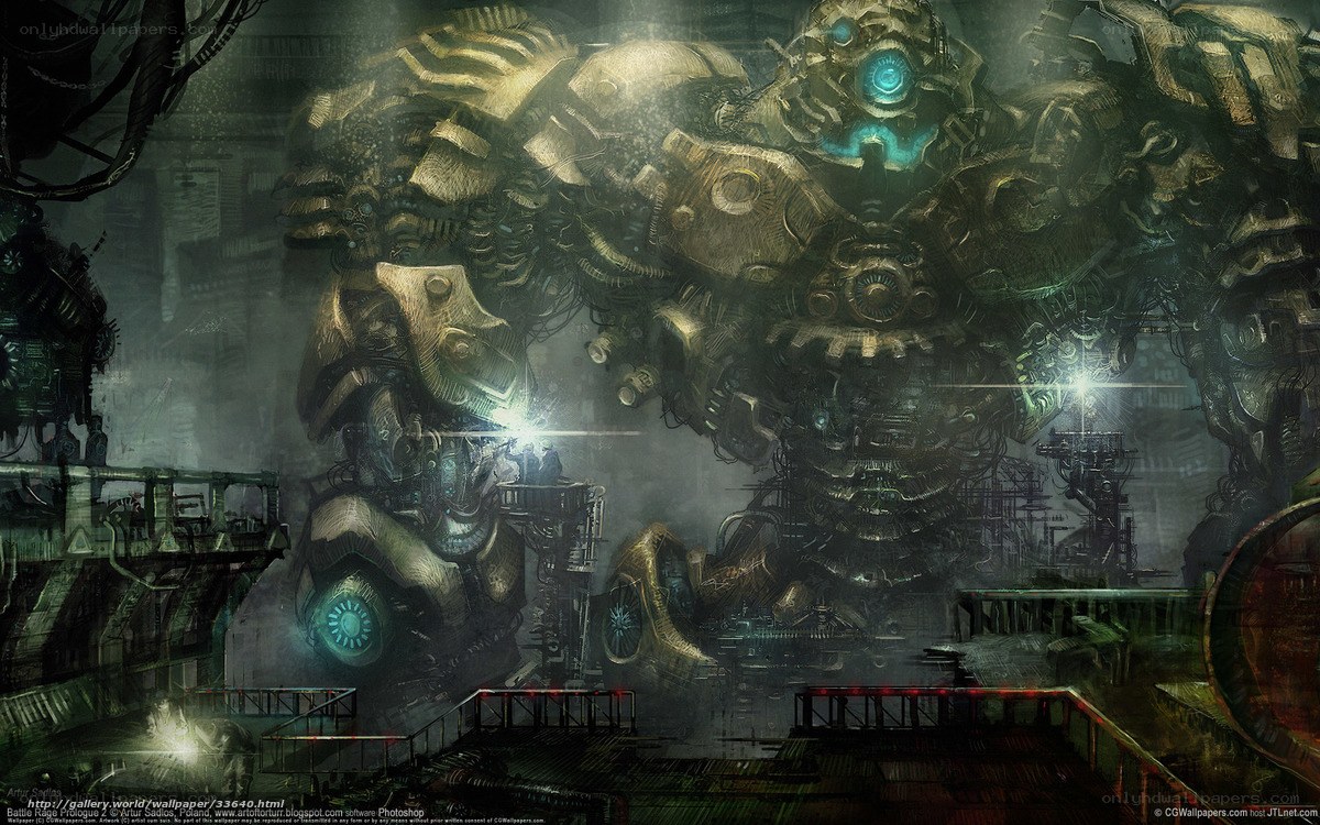 Giant robot in industrial ruin