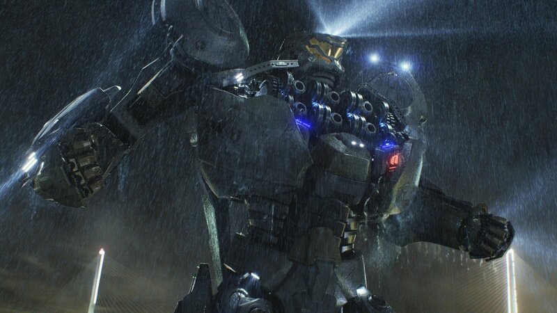 Giant Robot in Rain — Black, Dramatic, Night, 3d Render, Lights, Mechanical Parts