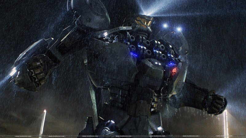 Giant Robot in Rain — Black, Dramatic