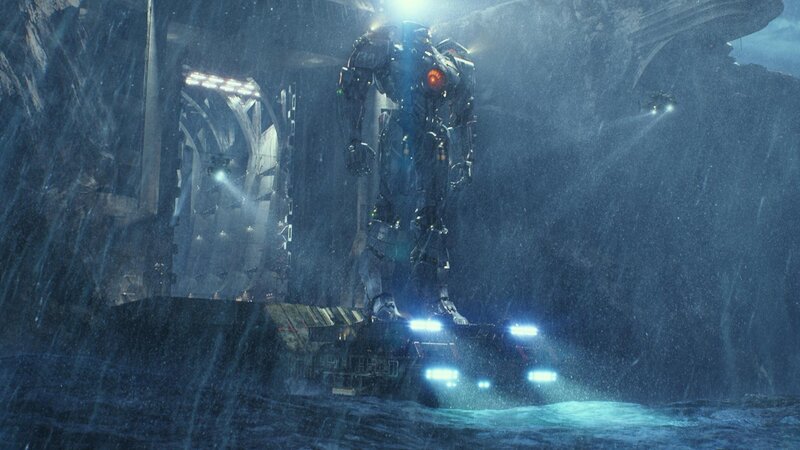 giant robot in rainy cavern