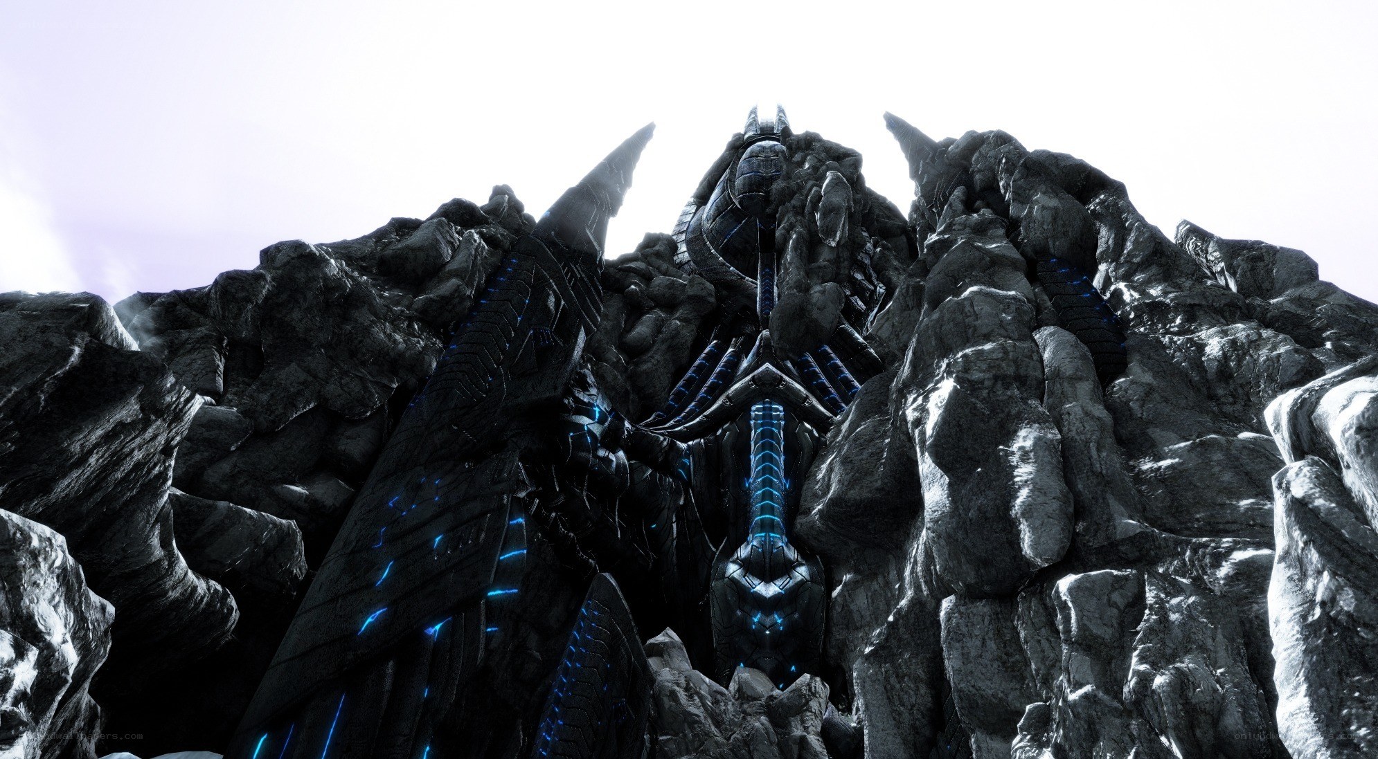 giant robot in rocky terrain