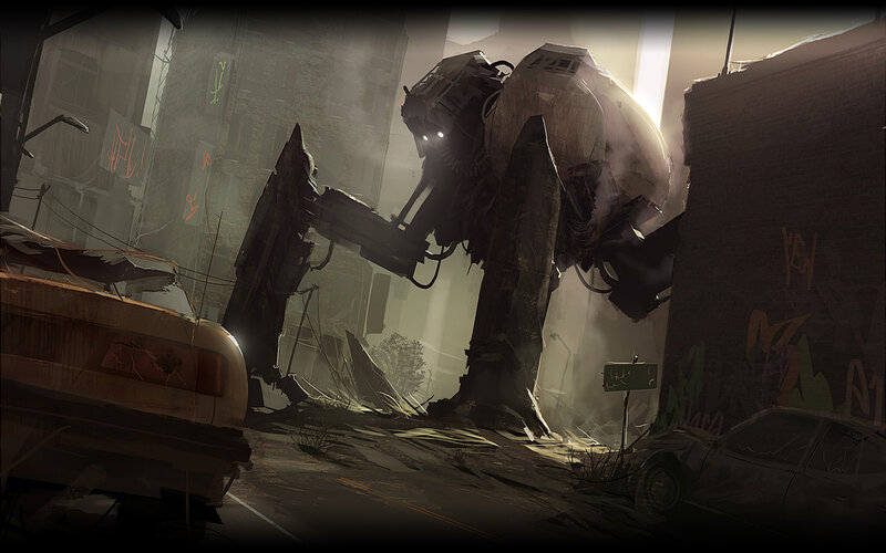 Giant robot in ruined city