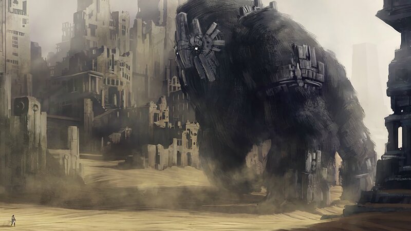 Giant Robot in Ruins — Gray, Apocalyptic, Digital Art