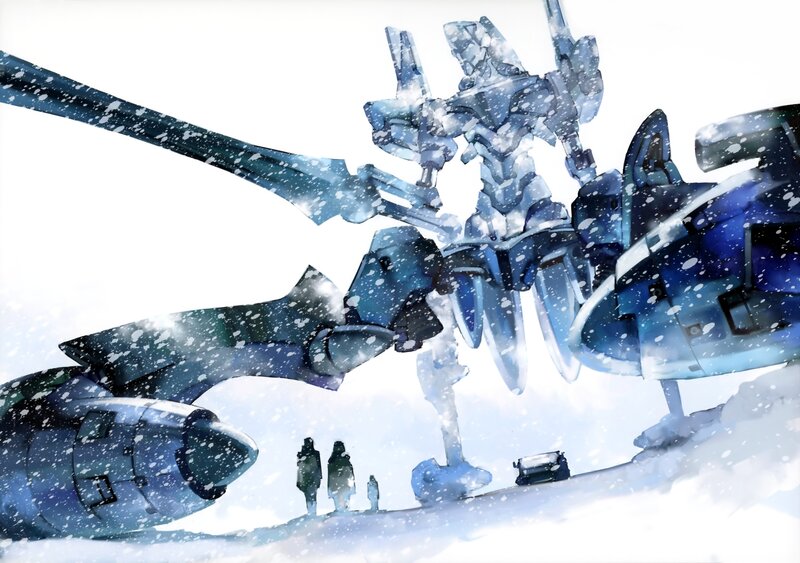 Giant Robot in Snow — Blue, Dramatic, Winter, Digital Art, People