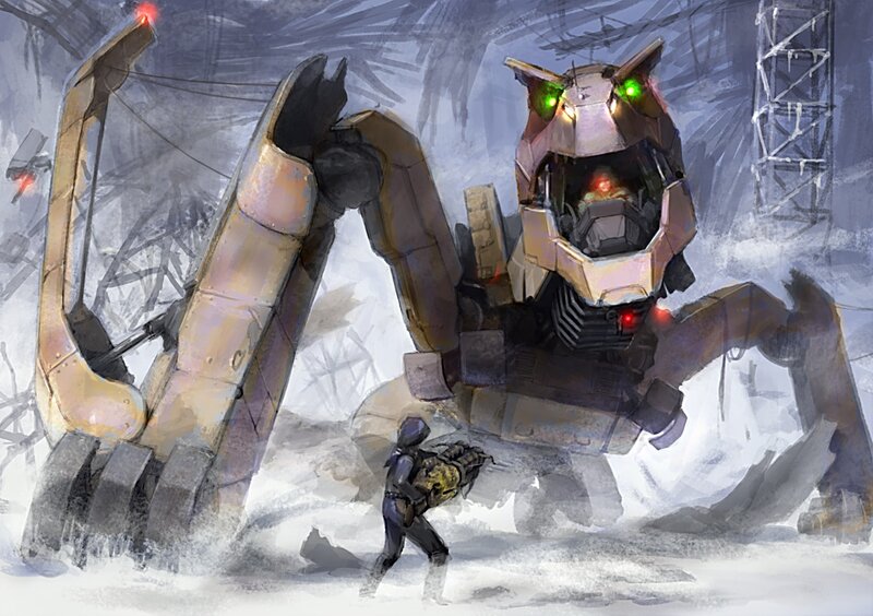 giant robot in snowy landscape