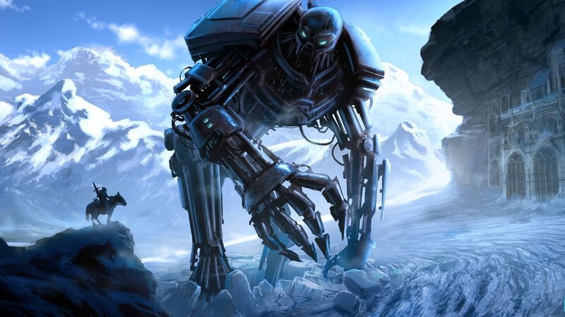 giant robot in snowy landscape