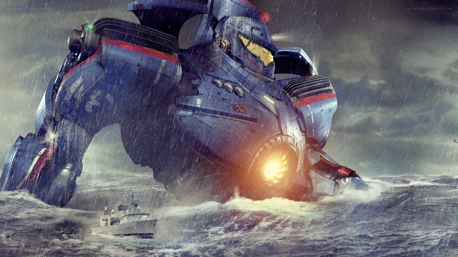 Giant robot in stormy sea