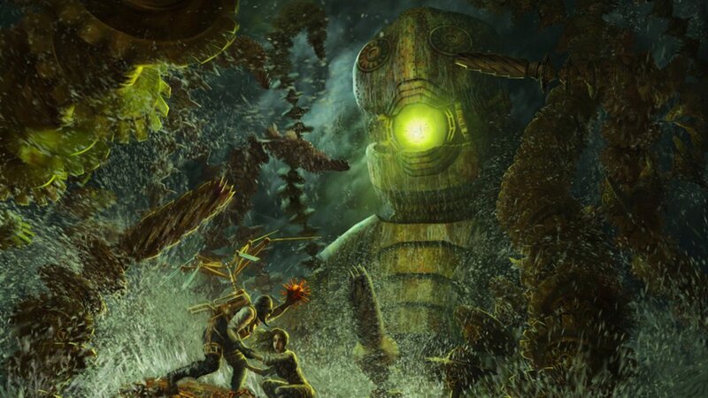 giant robot in stormy sea