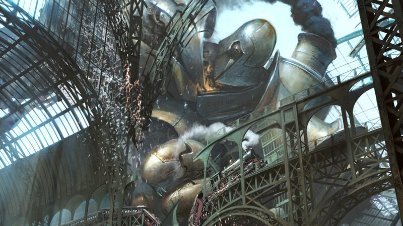 Giant Robot in Train Station — Gray, Dramatic