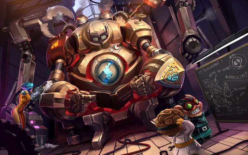 Giant Robot in Workshop — Gold, Dramatic