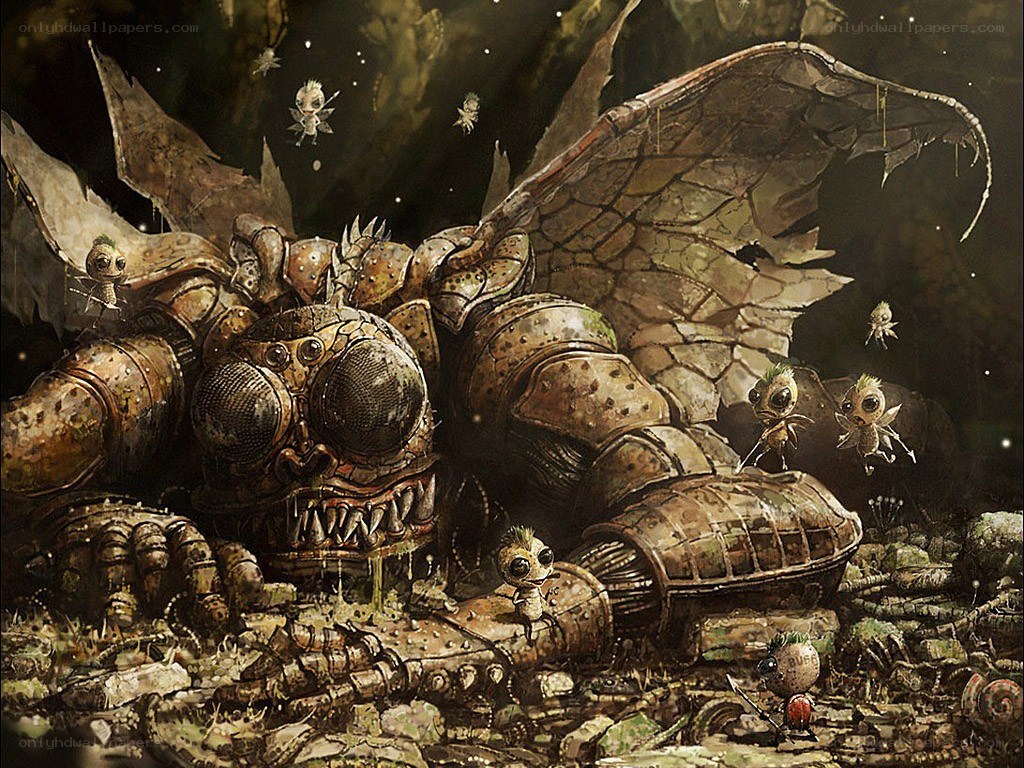 Giant robot insect in a cave