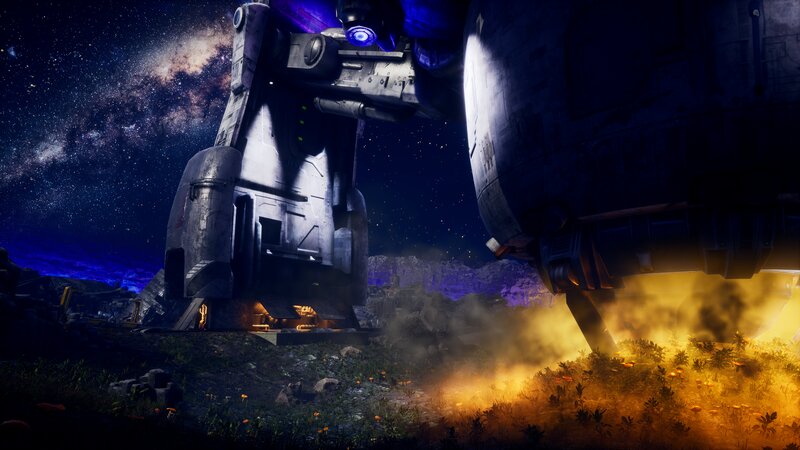 Giant Robot on Alien Planet — Blue, Dramatic