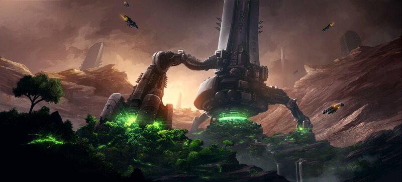 Giant Robot on Alien Planet — Brown, Dramatic