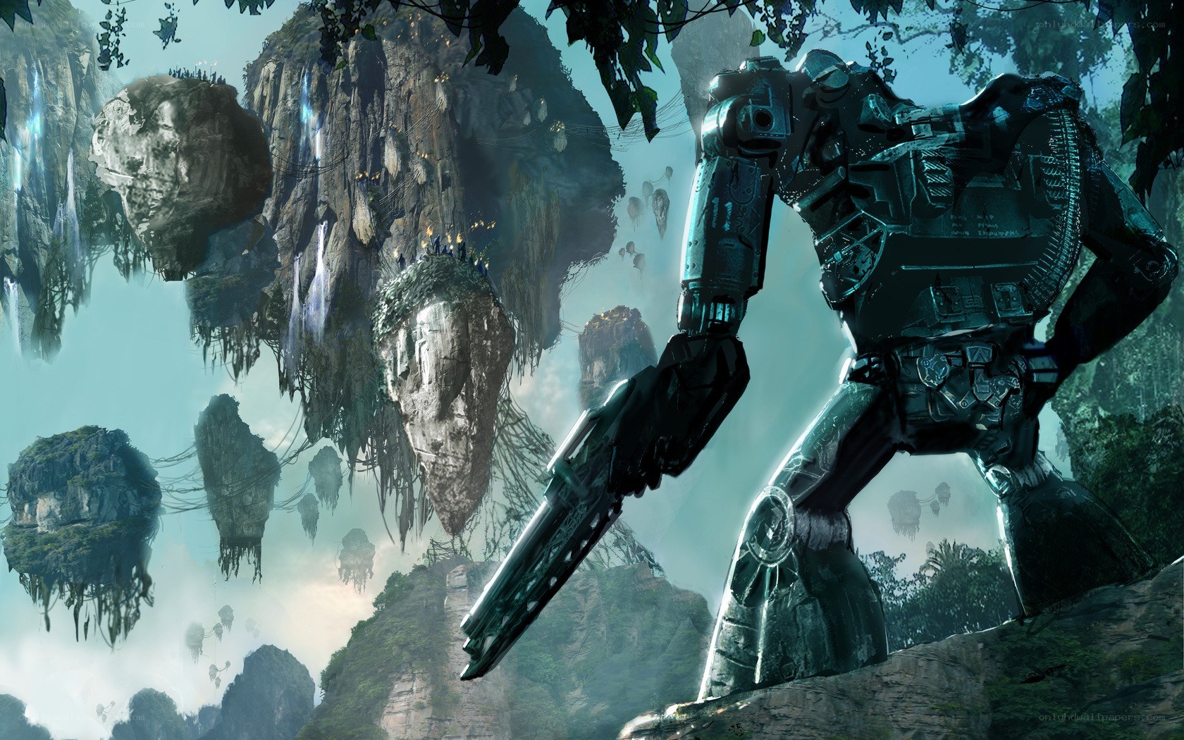 giant robot on floating island