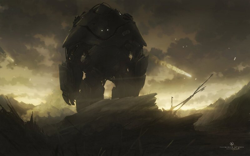 Giant Robot on Mountain — Brown
