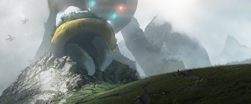 Giant Robot on Mountain — Green