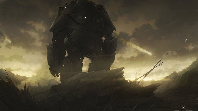Giant Robot on Rocky Terrain