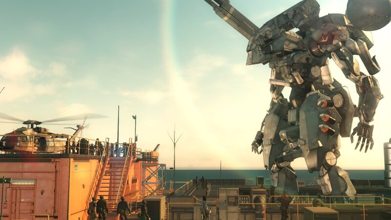 Giant Robot on Ship Deck — Gray, Dramatic