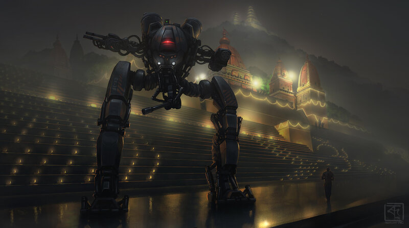 Giant Robot on Stairs