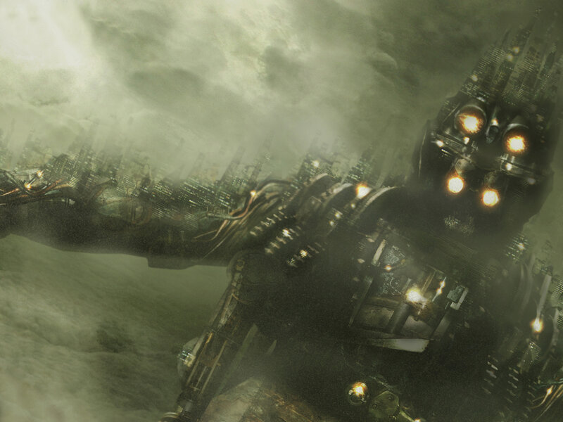 giant robot over city
