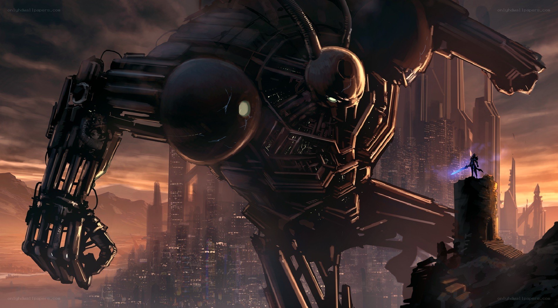 giant robot over city