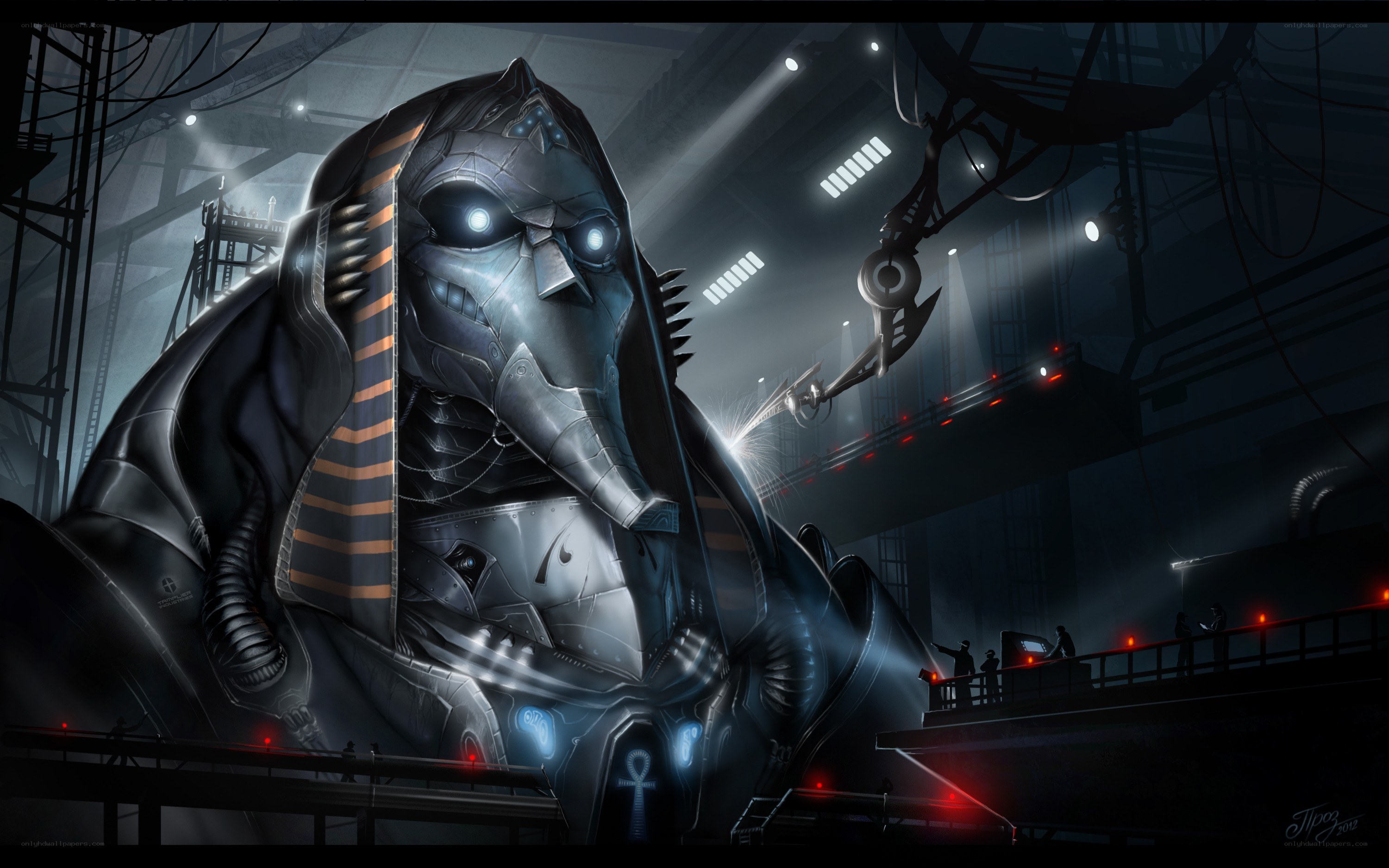 giant robot pharaoh in factory