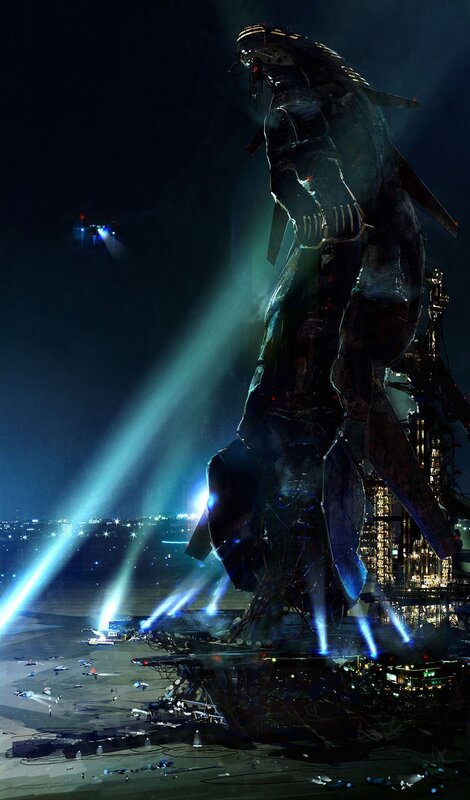 Giant Robot Standing — Black, Dramatic, Night