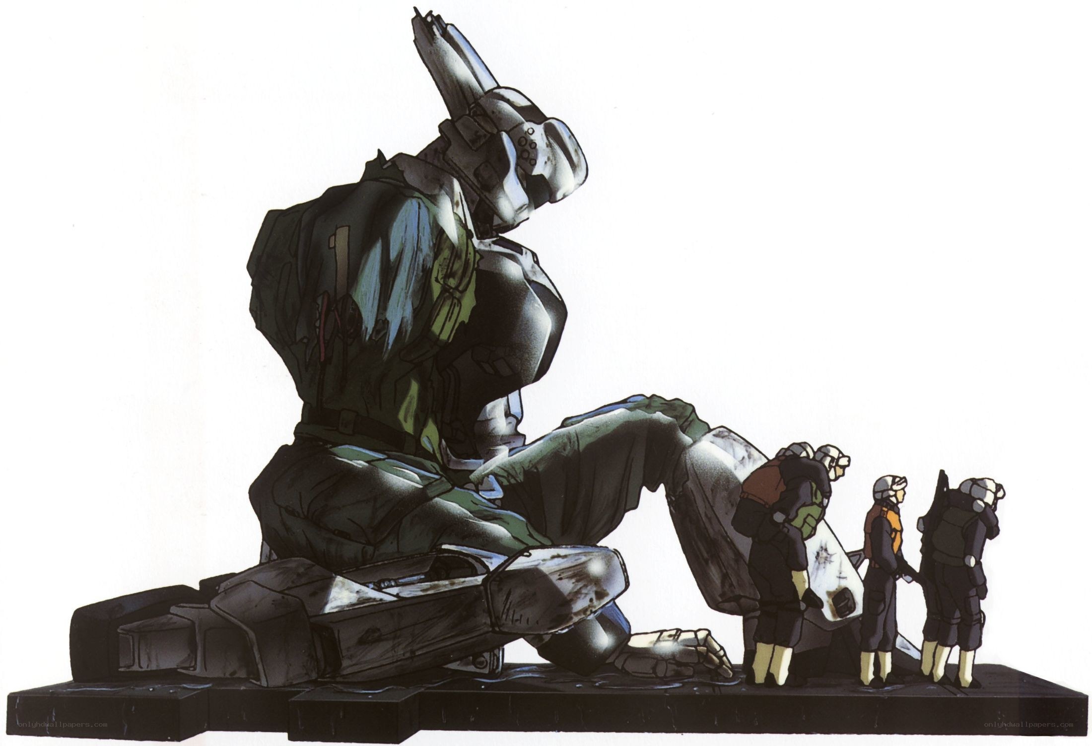 Giant robot statue with soldiers