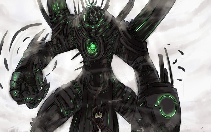 giant robot with small warrior