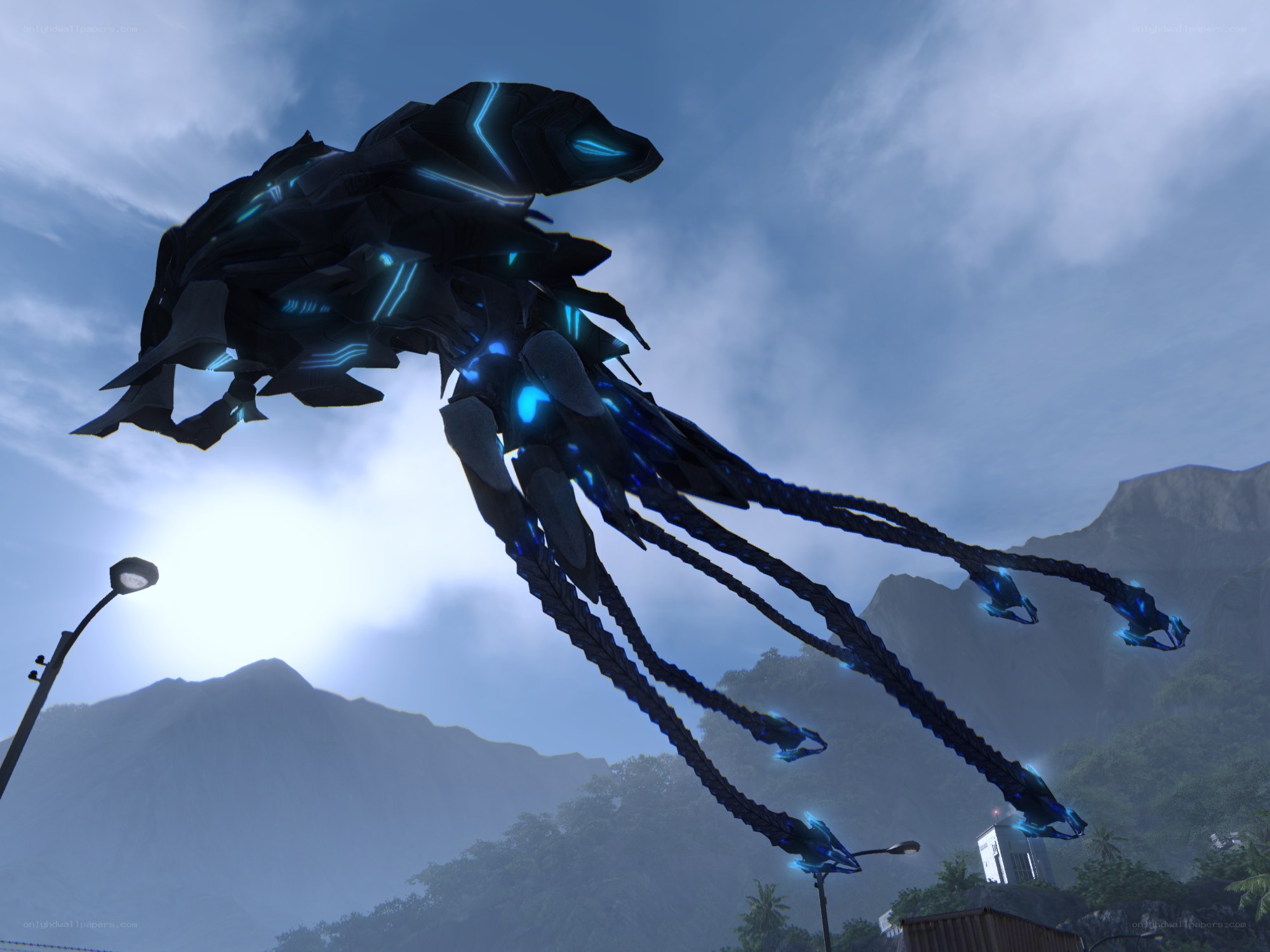 giant robotic octopus in sky