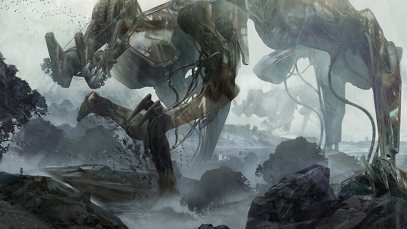 giant robots in a ruined landscape