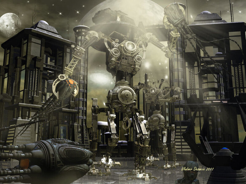 Giant Robots in City — Gray