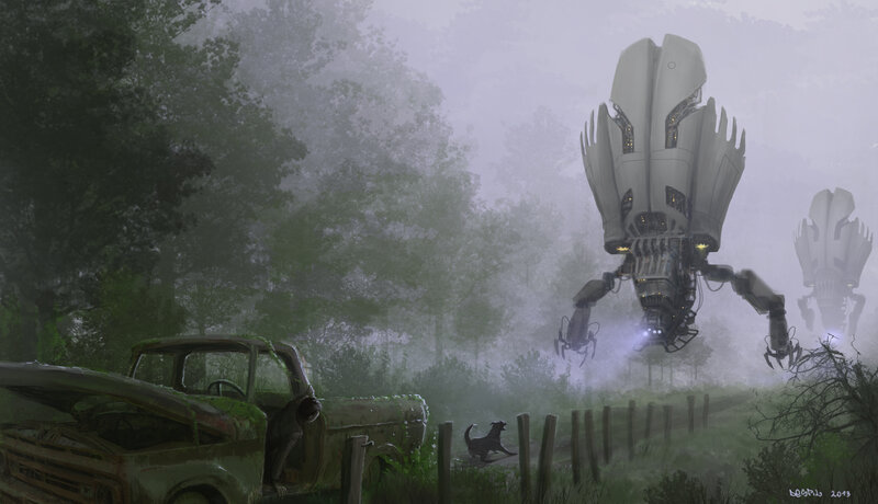 Giant Robots in Forest — Gray