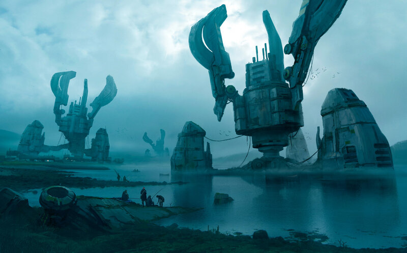 Giant Robots in Water — Blue, Dramatic